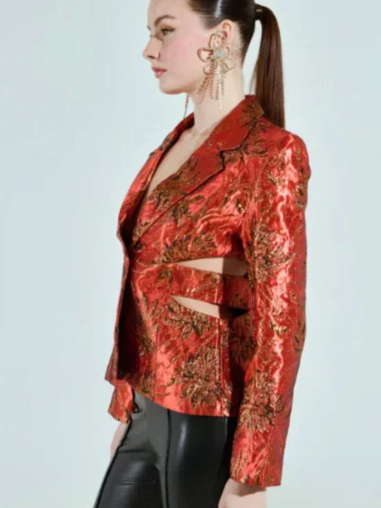 AKIRA Heavy Brocade Red Cutout Jacket NWOT – Size XL (Fits M/L) - Picture 4 of 16